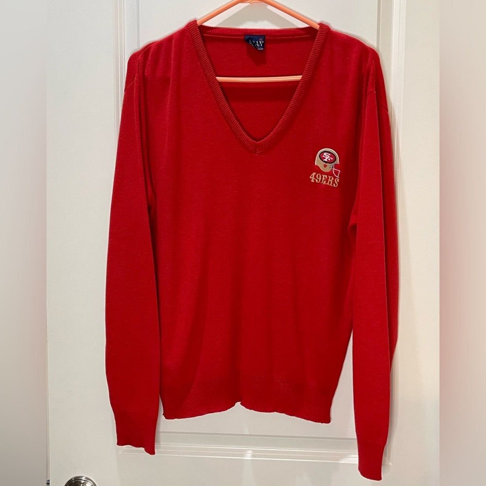 NFL Team 49ers V-Neck Red Sweater for Men Vintage 80s Made in USA Size M